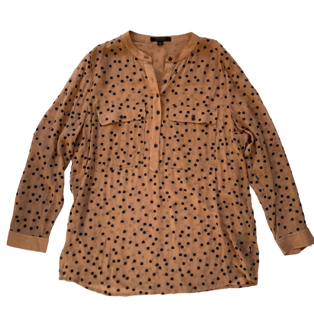 AllSaints Tan Star Print Long Sleeve Blouse